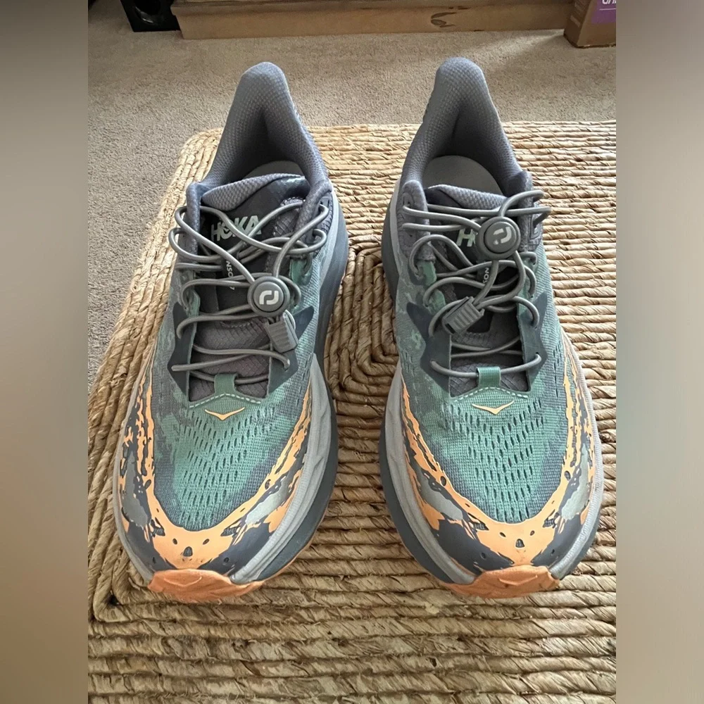 HOKA Stinson 7 running shoes in the Grey Skies/Pale Tangerine , size 9.5 - Picture 4 of 9